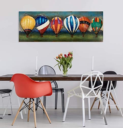 KunstLoft Extravagantes Metallbild 3D Farbenfroher Flug 150x50x5cm | Design Wanddeko XXL handgefertigt | Unikat Luxus Wandskulptur | Heißluftballon Bunt Blau | Wandbild Relief modern