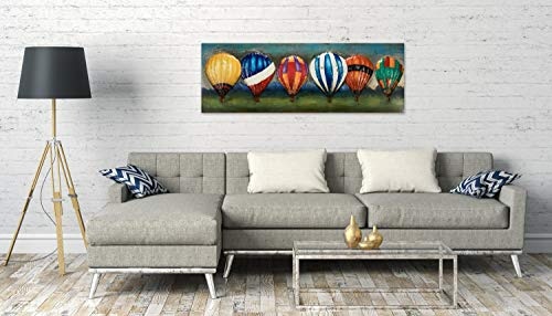 KunstLoft Extravagantes Metallbild 3D Farbenfroher Flug 150x50x5cm | Design Wanddeko XXL handgefertigt | Unikat Luxus Wandskulptur | Heißluftballon Bunt Blau | Wandbild Relief modern