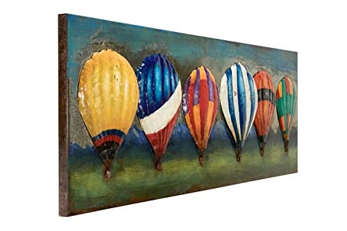 KunstLoft Extravagantes Metallbild 3D Farbenfroher Flug 150x50x5cm | Design Wanddeko XXL handgefertigt | Unikat Luxus Wandskulptur | Heißluftballon Bunt Blau | Wandbild Relief modern