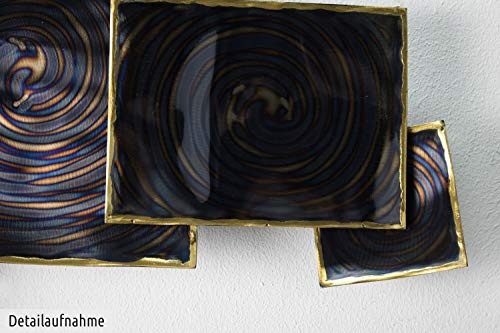 Extravagante KunstLoft® Metall Wandskulptur Himmel unter Strom 54x99x7cm | Design Wanddeko XXL handgefertigt | Luxus Metallbild Wandrelief | Vierecke Wirbel Blau Gold Abstrakt | Wandbild modern