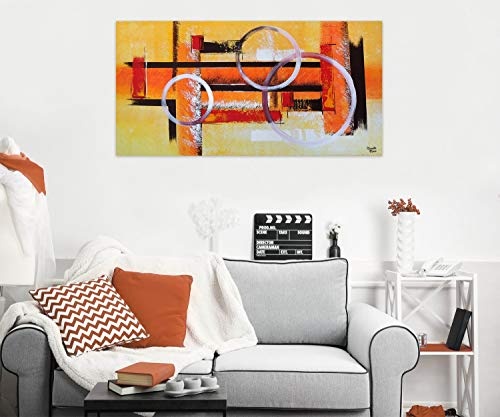 KunstLoft® Acryl Gemälde Formidabel 140x70cm | original handgemalte Leinwand Bilder XXL | Formen Abstrakt Orange Gelb | Wandbild Acrylbild Moderne Kunst einteilig mit Rahmen