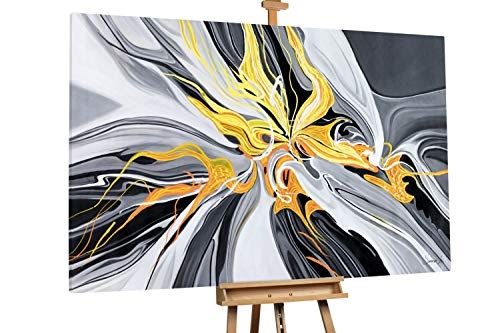 KunstLoft XXL Gemälde Süßer Schall 180x120cm | Original handgemalte Bilder | Abstrakt Grau Gelb Weiß | Leinwand-Bild Ölgemälde Einteilig groß | Modernes Kunst Ölbild
