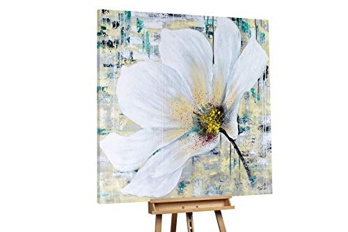 KunstLoft XXL Gemälde Zartes Blumenherz 150x150cm | Original handgemalte Bilder | Blüte Weiß Beige Gelb | Leinwand-Bild Ölgemälde Einteilig groß | Modernes Kunst Ölbild