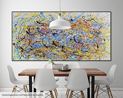 KunstLoft XXL Gemälde Zarter Auftakt 200x100cm | Original handgemalte Bilder | Abstrakt Gelb Blau Linien | Leinwand-Bild Ölfarbegemälde Einteilig groß | Modernes Kunst Ölfarbebild