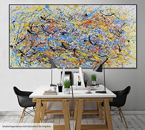 KunstLoft XXL Gemälde Zarter Auftakt 200x100cm | Original handgemalte Bilder | Abstrakt Gelb Blau Linien | Leinwand-Bild Ölfarbegemälde Einteilig groß | Modernes Kunst Ölfarbebild