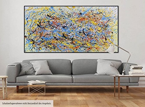 KunstLoft XXL Gemälde Zarter Auftakt 200x100cm | Original handgemalte Bilder | Abstrakt Gelb Blau Linien | Leinwand-Bild Ölfarbegemälde Einteilig groß | Modernes Kunst Ölfarbebild