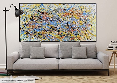 KunstLoft XXL Gemälde Zarter Auftakt 200x100cm | Original handgemalte Bilder | Abstrakt Gelb Blau Linien | Leinwand-Bild Ölfarbegemälde Einteilig groß | Modernes Kunst Ölfarbebild