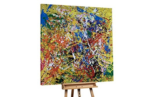 KunstLoft XXL Gemälde Prodigy 150x150cm | Original handgemalte Bilder | Abstrakt Gelb Blau Linien | Leinwand-Bild Ölfarbegemälde Einteilig groß | Modernes Kunst Ölfarbebild