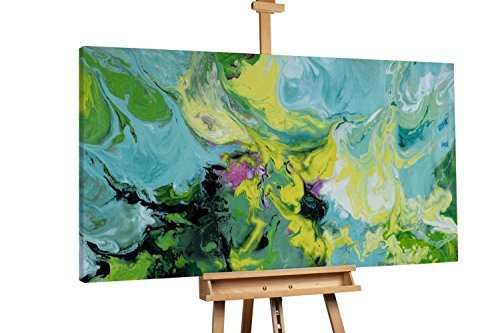 KunstLoft XXL Gemälde Regen im Frühling 160x80cm | original handgemalte Bilder | Abstrakt Grün Gelb Hoffnung | Leinwand-Bild Ölfarbegemälde einteilig groß | Modernes Kunst Ölfarbebild