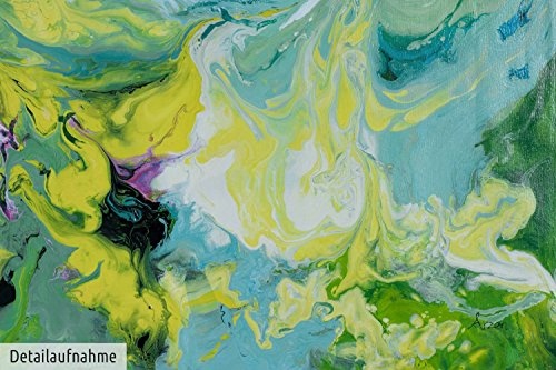 KunstLoft XXL Gemälde Regen im Frühling 160x80cm | original handgemalte Bilder | Abstrakt Grün Gelb Hoffnung | Leinwand-Bild Ölfarbegemälde einteilig groß | Modernes Kunst Ölfarbebild