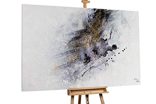 KunstLoft® XXL Gemälde Inneres Feuerwerk 180x120cm | original handgemalte Bilder | Abstrakt Nebel Grau Gelb | Leinwand-Bild Ölgemälde einteilig groß | Modernes Kunst Ölbild