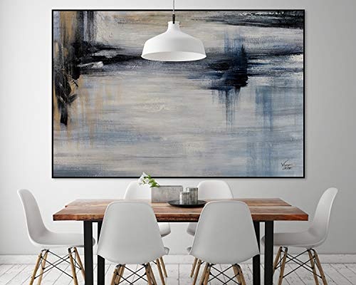 KunstLoft® XXL Gemälde Gloomy Reflections 180x120cm | original handgemalte Bilder | Schatten Abstrakt Grau Gelb | Leinwand-Bild Ölgemälde einteilig groß | Modernes Kunst Ölbild