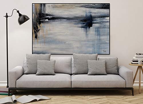 KunstLoft® XXL Gemälde Gloomy Reflections 180x120cm | original handgemalte Bilder | Schatten Abstrakt Grau Gelb | Leinwand-Bild Ölgemälde einteilig groß | Modernes Kunst Ölbild