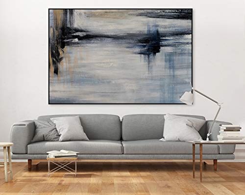 KunstLoft® XXL Gemälde Gloomy Reflections 180x120cm | original handgemalte Bilder | Schatten Abstrakt Grau Gelb | Leinwand-Bild Ölgemälde einteilig groß | Modernes Kunst Ölbild