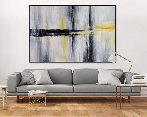 KunstLoft® XXL Gemälde False Supposition 180x120cm | original handgemalte Bilder | Abstrakt Linien Gelb Grau | Leinwand-Bild Ölgemälde einteilig groß | Modernes Kunst Ölbild