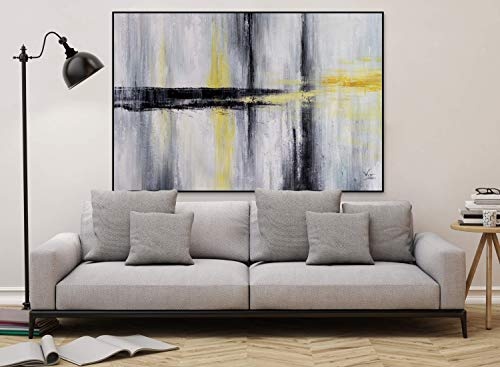 KunstLoft® XXL Gemälde False Supposition 180x120cm | original handgemalte Bilder | Abstrakt Linien Gelb Grau | Leinwand-Bild Ölgemälde einteilig groß | Modernes Kunst Ölbild