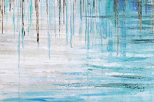 KunstLoft® XXL Gemälde Tränen der Freude 180x120cm | original handgemalte Bilder | Tropfen Abstrakt Blau Gelb | Leinwand-Bild Ölgemälde einteilig groß | Modernes Kunst Ölbild