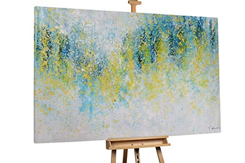 KunstLoft® XXL Gemälde Blumenregen 180x120cm | original handgemalte Bilder | Kleckse Abstrakt Blau Gelb | Leinwand-Bild Ölgemälde einteilig groß | Modernes Kunst Ölbild