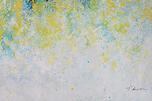 KunstLoft® XXL Gemälde Blumenregen 180x120cm | original handgemalte Bilder | Kleckse Abstrakt Blau Gelb | Leinwand-Bild Ölgemälde einteilig groß | Modernes Kunst Ölbild
