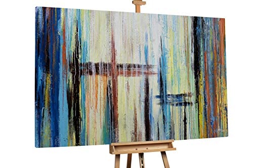 KunstLoft® XXL Gemälde Sommerregen 180x120cm | original handgemalte Bilder | Streifen Abstrakt Bunt Gelb | Leinwand-Bild Ölgemälde einteilig groß | Modernes Kunst Ölbild