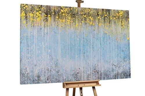 KunstLoft® XXL Gemälde Lichtertanz 180x120cm | original handgemalte Bilder | Abstrakt Farbkleckse Blau Gelb | Leinwand-Bild Ölgemälde einteilig groß | Modernes Kunst Ölbild