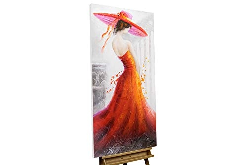 KunstLoft® Acryl Gemälde Miss Jones 60x120cm | original handgemalte Leinwand Bilder XXL | Frau Kleid Rot Orange Eleganz | Wandbild Acrylbild moderne Kunst einteilig mit Rahmen