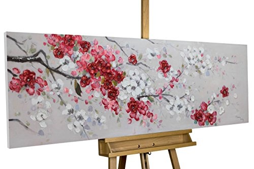 KunstLoft Acryl Gemälde Unvergängliche Blüten 150x50cm | Original handgemalte Leinwand Bilder XXL | AST Rot Frühling | Wandbild Acrylbild Moderne Kunst Einteilig mit Rahmen