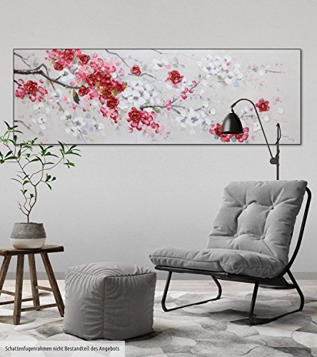 KunstLoft Acryl Gemälde Unvergängliche Blüten 150x50cm | Original handgemalte Leinwand Bilder XXL | AST Rot Frühling | Wandbild Acrylbild Moderne Kunst Einteilig mit Rahmen