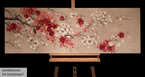 KunstLoft Acryl Gemälde Unvergängliche Blüten 150x50cm | Original handgemalte Leinwand Bilder XXL | AST Rot Frühling | Wandbild Acrylbild Moderne Kunst Einteilig mit Rahmen