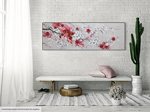 KunstLoft Acryl Gemälde Unvergängliche Blüten 150x50cm | Original handgemalte Leinwand Bilder XXL | AST Rot Frühling | Wandbild Acrylbild Moderne Kunst Einteilig mit Rahmen