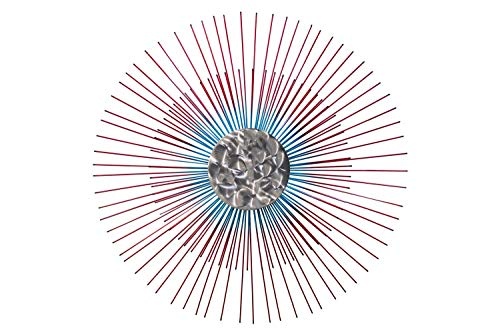 Extravagante KunstLoft® Metall Wandskulptur Mondschein 80x80x6cm | Design Wanddeko XXL handgefertigt | Luxus Metallbild Wandrelief | Runde Sonne mit Strahlen in Rot & Blau | Wandbild modern