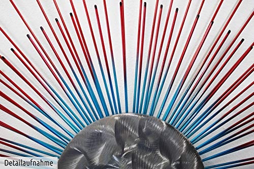 Extravagante KunstLoft® Metall Wandskulptur Mondschein 80x80x6cm | Design Wanddeko XXL handgefertigt | Luxus Metallbild Wandrelief | Runde Sonne mit Strahlen in Rot & Blau | Wandbild modern