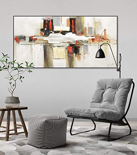 KunstLoft® Acryl Gemälde Stille Zuflucht 120x60cm | original handgemalte Leinwand Bilder XXL | Modern Farbakzent Beige Rot | Wandbild Acrylbild Moderne Kunst einteilig mit Rahmen