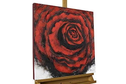 KunstLoft® Acryl Gemälde Gebettet auf Rosen 60x60cm | original handgemalte Leinwand Bilder XXL | Rose Blüte Rot Liebe | Wandbild Acrylbild moderne Kunst einteilig mit Rahmen