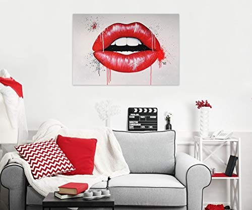 KunstLoft® Acryl Gemälde Beguiling Lips 120x80cm | original handgemalte Leinwand Bilder XXL | Mund Lippen Rot Weiß | Wandbild Acrylbild Moderne Kunst einteilig mit Rahmen