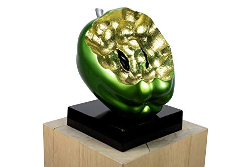 KunstLoft® Skulptur Feast Day in 31x31x23cm | Moderne Kunststein-Figur | Modern Apfel Essen Frucht Grün Silber | Statue als Unikat - Handgefertigtes Kunstwerk | Schöne Wohnzimmer-Dekoration