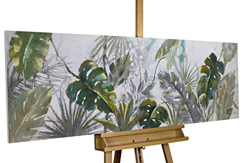 KunstLoft Acryl Gemälde Wildlife 150x50cm | Original handgemalte Leinwand Bilder XXL | Blätter Pflanze Grün | Wandbild Acrylbild Moderne Kunst Einteilig mit Rahmen