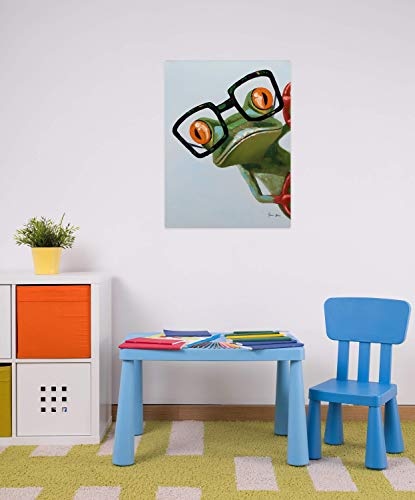 KunstLoft® Acryl Gemälde Funky Frog 60x80cm | original handgemalte Leinwand Bilder XXL | Frosch Brille Grün Lustig Deko | Wandbild Acrylbild Moderne Kunst einteilig mit Rahmen