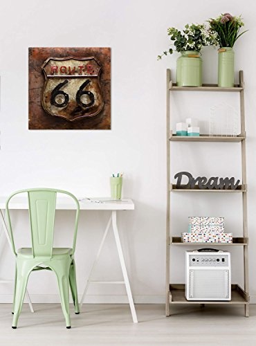 KunstLoft Extravagantes Metallbild 3D Route 66 60x60x6cm | Design Wanddeko XXL handgefertigt | Unikat Luxus Wandskulptur | Route 66 USA US Braun Schild | Wandbild Relief modern