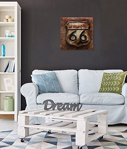 KunstLoft Extravagantes Metallbild 3D Route 66 60x60x6cm | Design Wanddeko XXL handgefertigt | Unikat Luxus Wandskulptur | Route 66 USA US Braun Schild | Wandbild Relief modern