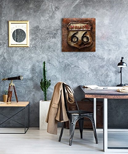 KunstLoft Extravagantes Metallbild 3D Route 66 60x60x6cm | Design Wanddeko XXL handgefertigt | Unikat Luxus Wandskulptur | Route 66 USA US Braun Schild | Wandbild Relief modern