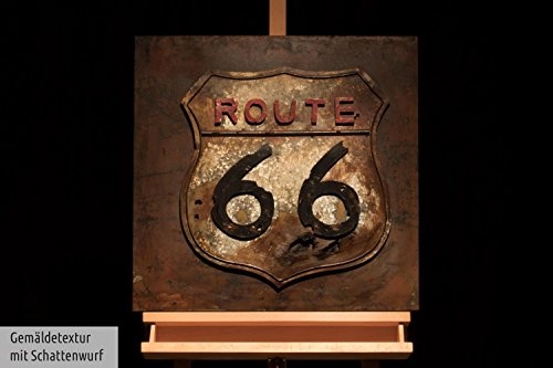 KunstLoft Extravagantes Metallbild 3D Route 66 60x60x6cm | Design Wanddeko XXL handgefertigt | Unikat Luxus Wandskulptur | Route 66 USA US Braun Schild | Wandbild Relief modern