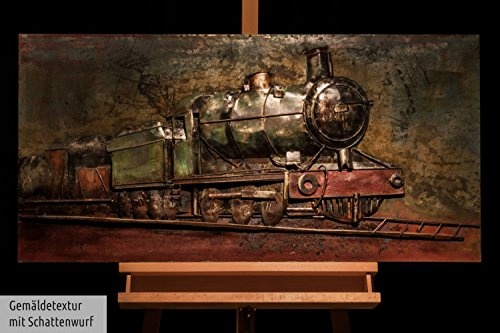 KunstLoft Extravagantes Metallbild 3D Train into The Vague 100x50x4cm | Design Wanddeko XXL handgefertigt | Unikat Luxus Wandskulptur | Zug Lokomotive Dampflokomotive Grün | Wandbild Relief modern