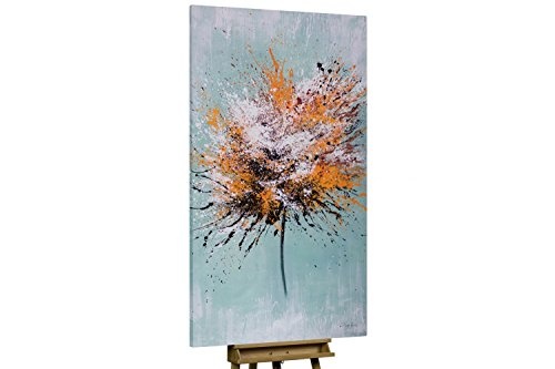 KunstLoft® XXL Gemälde Birth of a Star 100x200cm | original handgemalte Bilder | Abstrakt Grün Schwarz Orange | Leinwand-Bild Ölfarbegemälde einteilig groß | Modernes Kunst Ölfarbebild