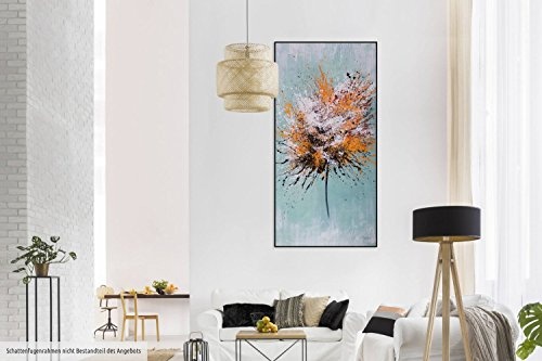 KunstLoft® XXL Gemälde Birth of a Star 100x200cm | original handgemalte Bilder | Abstrakt Grün Schwarz Orange | Leinwand-Bild Ölfarbegemälde einteilig groß | Modernes Kunst Ölfarbebild