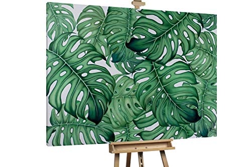 KunstLoft® XXL Gemälde Grüne Blätterpracht 200x150cm | original handgemalte Bilder | Blätter Exotisch Grün Weiß | Leinwand-Bild Ölgemälde einteilig groß | Modernes Kunst Ölbild
