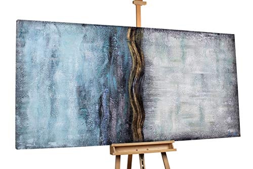 KunstLoft® XXL Gemälde Von Blau zu Grün 200x100cm | original handgemalte Bilder | Abstrakt Türkis Grün Gold | Leinwand-Bild Ölgemälde einteilig groß | Modernes Kunst Ölbild