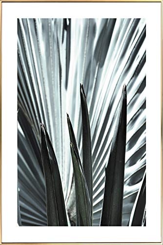 KunstLoft® Gerahmte Fotografie Follow My Leaves 60x90cm | moderner Foto-Print hinter Echtglas | Blätter Grün Weiß | Fotokunst inkl. Aluminium-Bilderrahmen