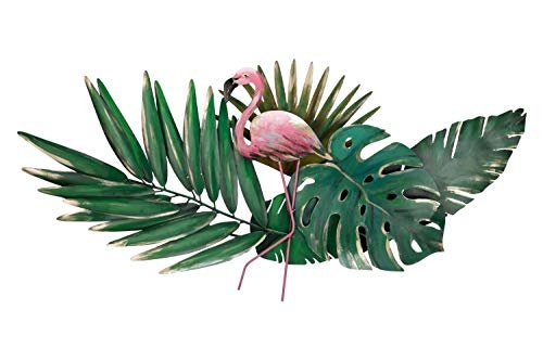 KunstLoft Extravagante Metall Wandskulptur Tropentanz 120x60x8cm | Design Wanddeko XXL handgefertigt | Luxus Metallbild Wandrelief | Modern Flamingo Blätter Grün Grün Rosa | Wandbild modern