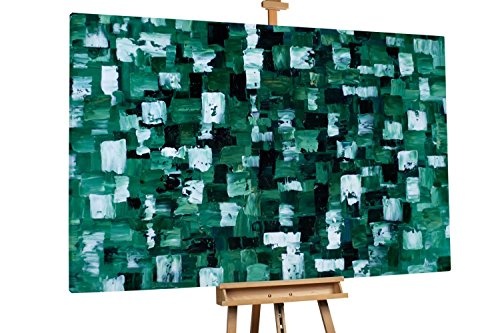 KunstLoft XXL Gemälde Tiefes Labyrinth 180x120cm | Original handgemalte Bilder | Abstrakt Viereck Grün Weiß | Leinwand-Bild Ölgemälde Einteilig groß | Modernes Kunst Ölbild